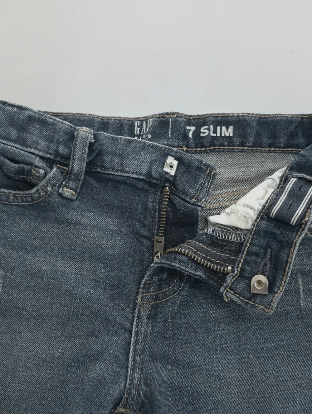 GAP Kids Boys 7 Slim Jeans Distressed Rip Repair Blue Wash Adjustable Waist
